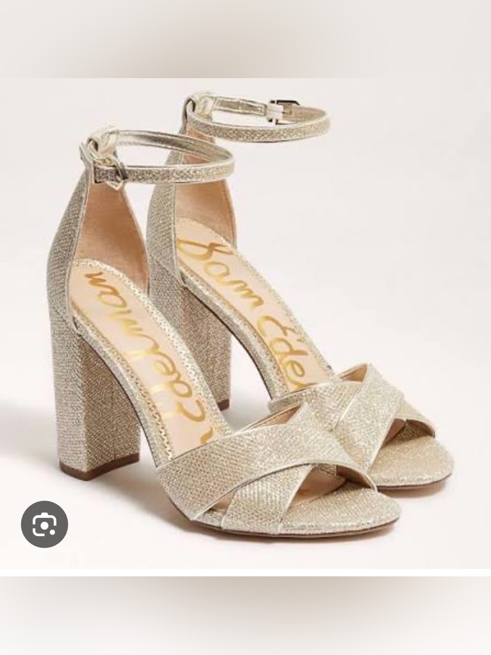 Sam Edelman Shimmery Gold Ankle Strap Block Heels
